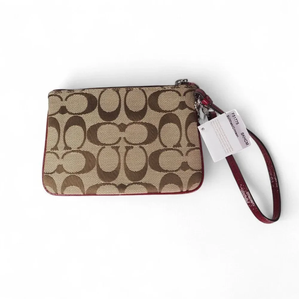Coach Parker Signature Canvas‎ Wristlet F51775 Khaki / Crimson NWT